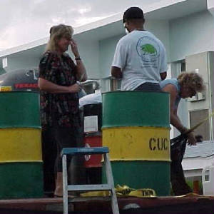 Mrs Whitehead with Mrs Montgomery DoEnvHealth helping to prepare the float