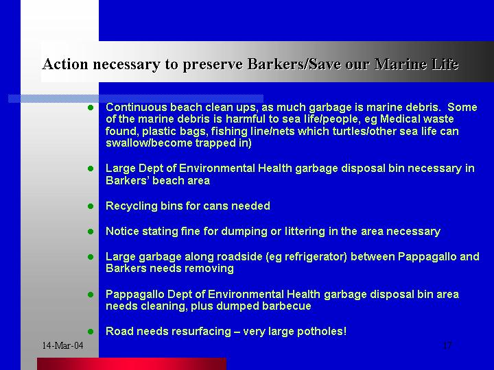  We must take action to preserve Barkers