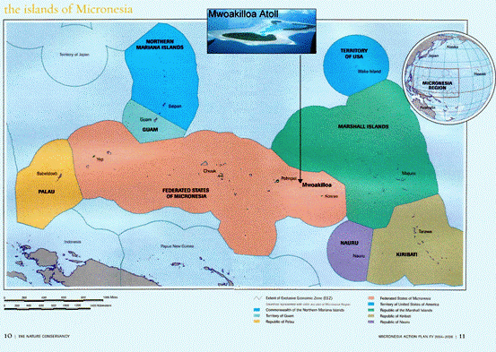 Map of Micronesia and Mwoakilloa